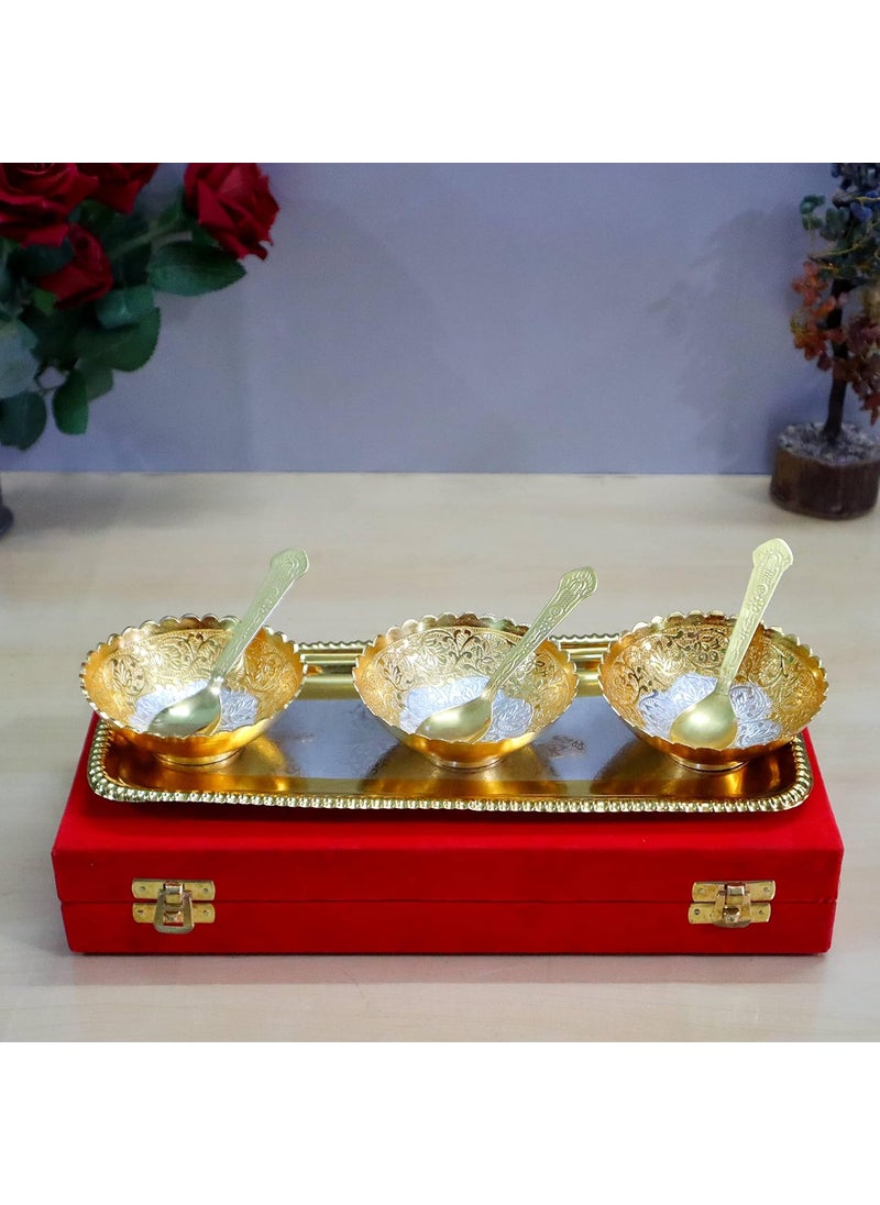 AC ANAND CRAFTS AC ANAND CRAFTS German Silver Traditional Bowl Set of 7 Pc GoldSilver Plated Silver Items for Marriage Diwali Gift  - Image 4