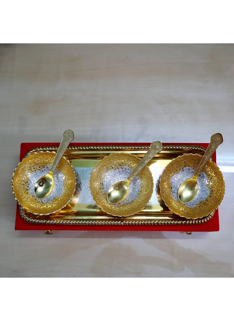 AC ANAND CRAFTS AC ANAND CRAFTS German Silver Traditional Bowl Set of 7 Pc GoldSilver Plated Silver Items for Marriage Diwali Gift  - Image 5