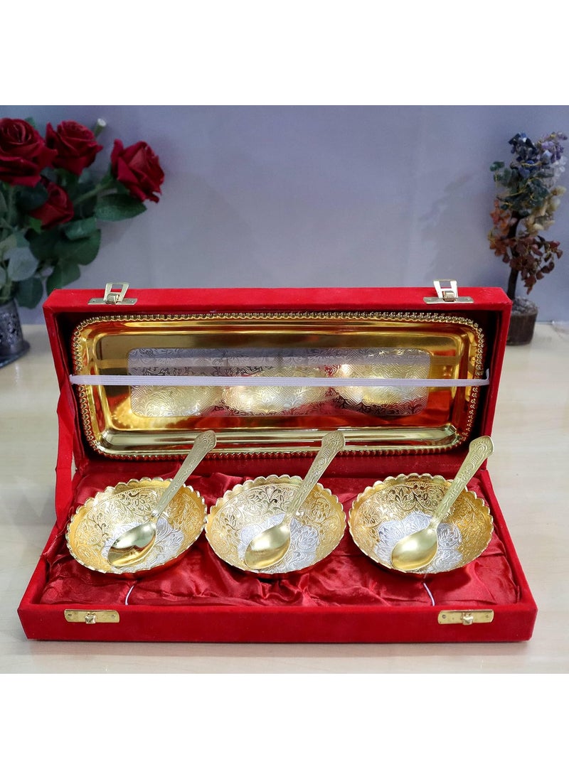 AC ANAND CRAFTS AC ANAND CRAFTS German Silver Traditional Bowl Set of 7 Pc GoldSilver Plated Silver Items for Marriage Diwali Gift  - Image 1