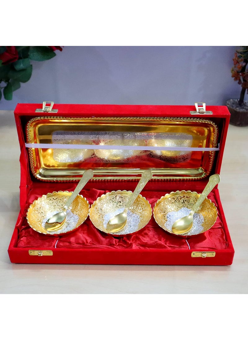 AC ANAND CRAFTS AC ANAND CRAFTS German Silver Traditional Bowl Set of 7 Pc GoldSilver Plated Silver Items for Marriage Diwali Gift  - Image 3