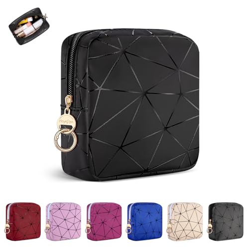 Playexen 4.5" Mini Makeup Bag, Black Small Cosmetics Bag for Purse, Portable Makeup Pouch with Zipper for Women Girls, Christmas/Birthday/Wedding/Party Gifts (Black, Small) - Image 1