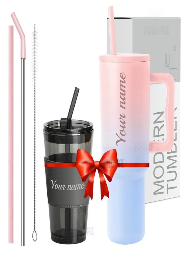 KRIVAZ Stainless Steel Insulated Tumbler with Lid & Straw, 100% Leakproof Double Wall Tumblers with Handle, Hot & Cold Drink Sipper for Office,Gym & Outdoors 1200ml Tumbler (Candy + Black Mugs) - Image 1