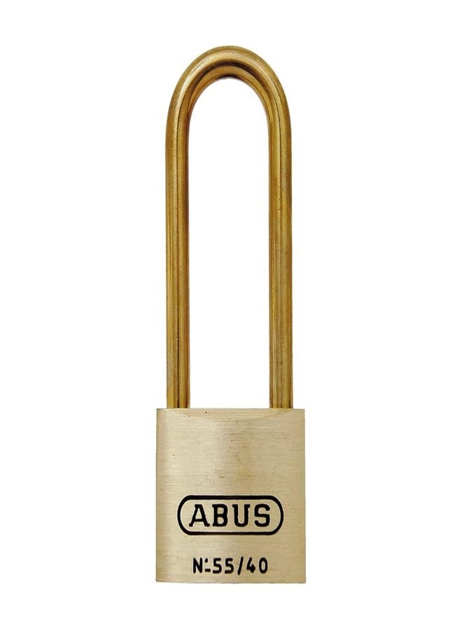 ABUS 55MB/40HB63 Brass Lock with 2 Keys for Outdoor, Storage, Gate, 1.5in (38mm) Wide, Long Shackle, Keyed Different - Image 1