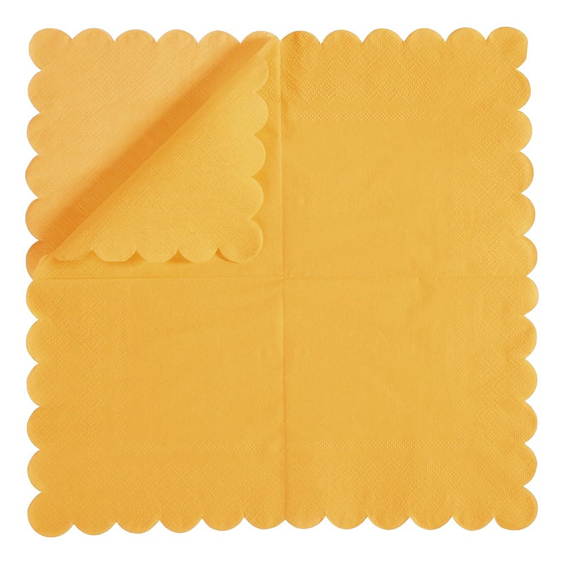 BEFORYOU 100 Pack Cocktail Napkin 2-Ply Scalloped Edged Dessert Napkins Folded 5 x 5 Inches Disposable Napkins for Dinner Wedding Birthday Party Bridal Anniversary Reception Event (Yellow) - Image 3