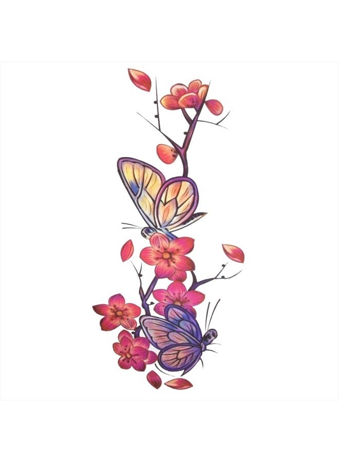 TAFLY Butterfly Flower Tattoo Red Temporary Tattoo Sticker for Women 5 Sheets - Image 2