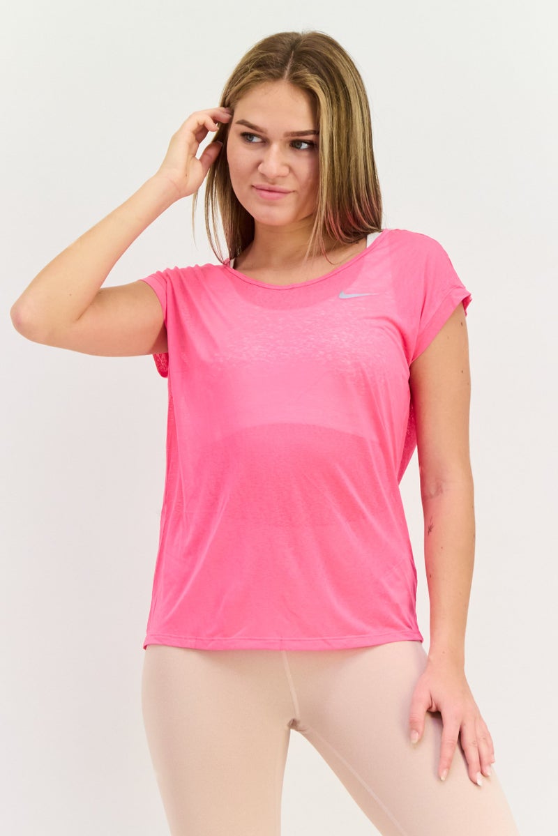 Nike Women Dri Fit Short Sleeve Training Top, Pink  - Image 1