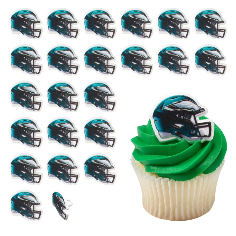 DecoPac DecoPac NFL Philadelphia Eagles Helmet Rings  24 Football Cupcake Decorations  Officially Licensed  Football Rings  Food Safe Cake Toppers - 24 Pack  - Image 1