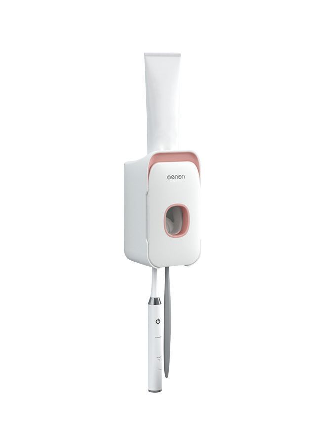 NIBEMINENT Wall Mounted Toothpaste Dispenser With Holder White/Pink 3.14x5.9x2.75inch