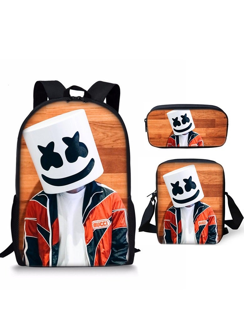 Marshmello Three-piece Backpack And Shoulder Bag Set