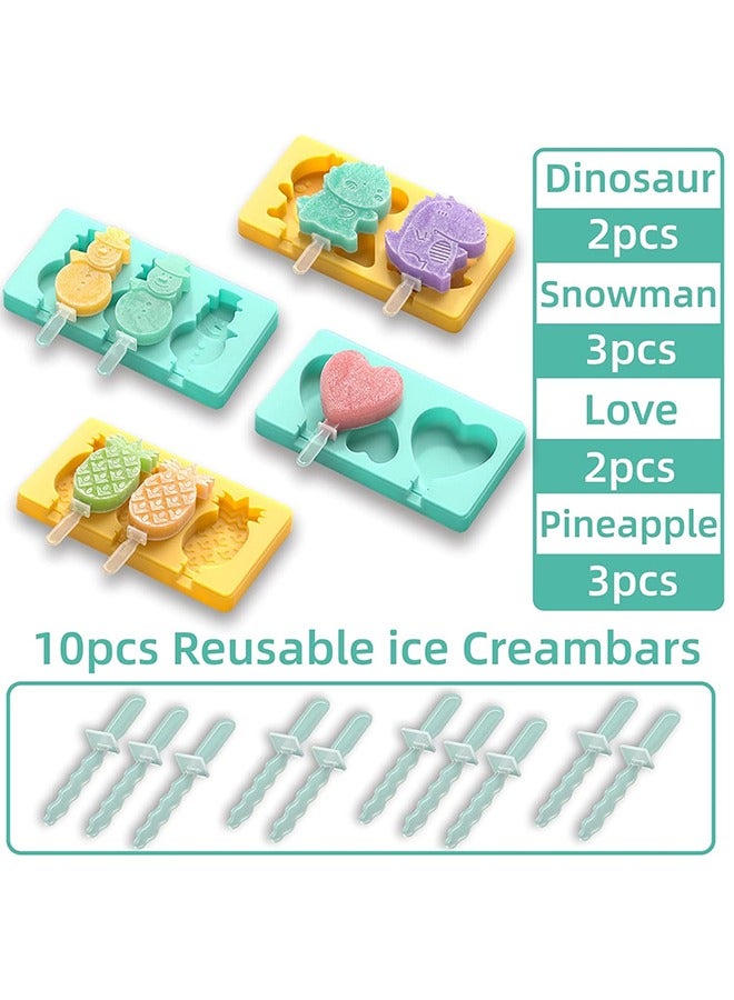 4 Set Kids Cartoon Popsicle Molds, 10-Cavity Food-Grade Silicone Ice Pop Cream Molds, with Reusable Sticks, Non-Stick Flat Design, Easy Release, Stackable for Space Saving - Image 4