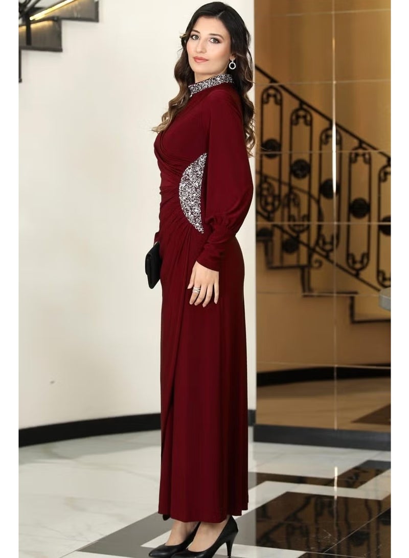 Esilanur فستان مسائي محتشم لافين بلون بورغندي - Image 2