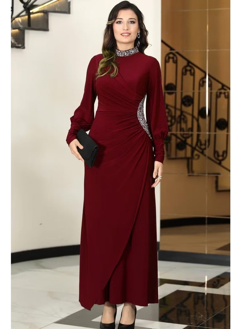 Esilanur فستان مسائي محتشم لافين بلون بورغندي - Image 4
