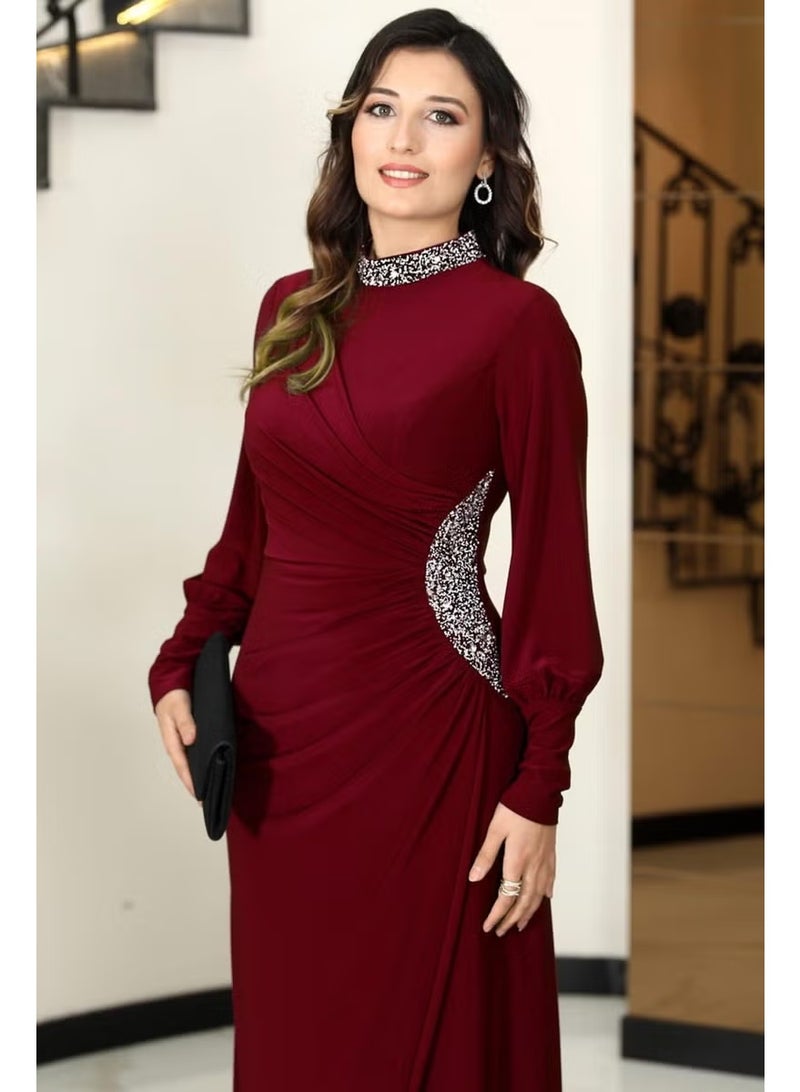 Esilanur فستان مسائي محتشم لافين بلون بورغندي - Image 3