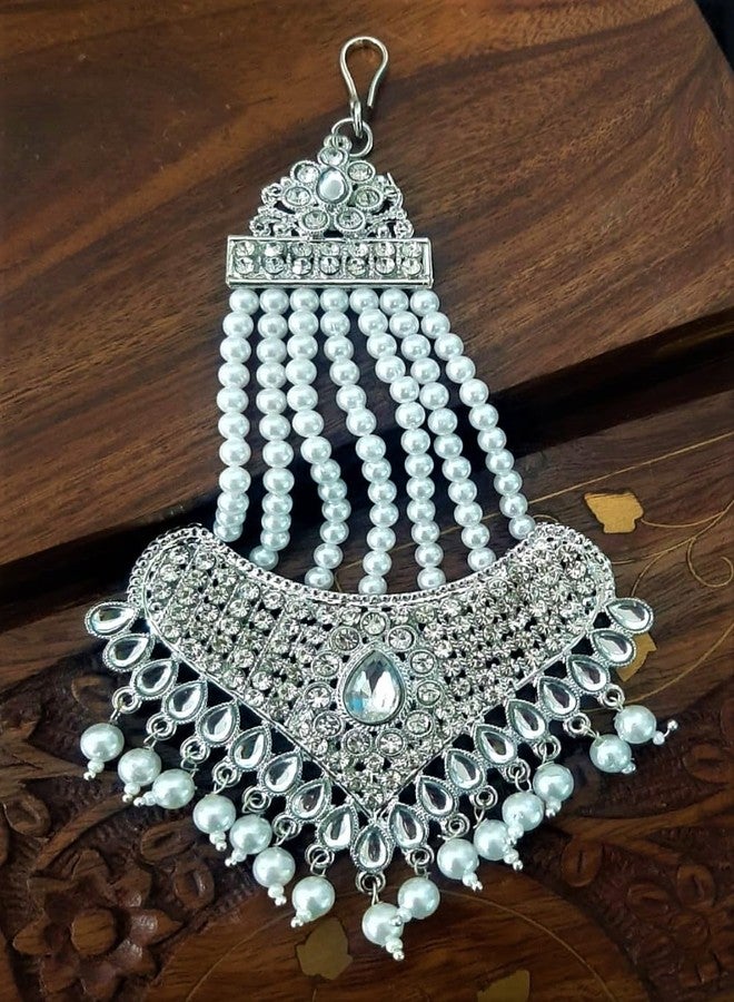 DecorTales Traditionl Indian Kundan Jadau Head Jhoomar Hair Jhoomer Jhumar Passa Jewelry Tikka for Women - Image 2