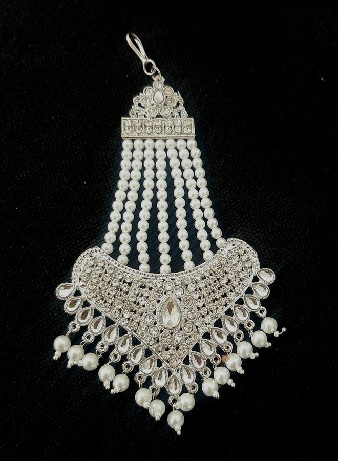 DecorTales Traditionl Indian Kundan Jadau Head Jhoomar Hair Jhoomer Jhumar Passa Jewelry Tikka for Women - Image 4
