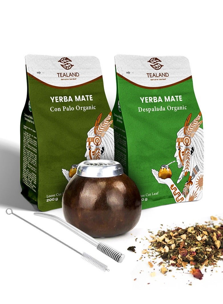 Tealand Yerba Mate Bundle with Straw Gourd & Brush Organic Hot & Cold Tea Gluten Free Improving Energy and Immune System - Image 1