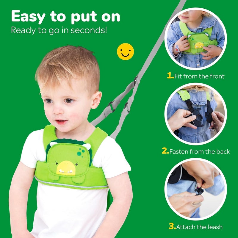 Trunki Toddler Leash  Fuss Free Toddler Walking Reins  Kids Safety Harness  Baby Leash for Kids  Dudley Dinosaur Green - Image 5