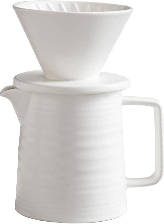 Y&D Ceramic Pour Over Coffee Maker V60 Dripper Decanter Hand Brewer Durable Carafe and Cone Funnel Drip with Black Filter Pot 1-2 Cup Black/White  - Image 1