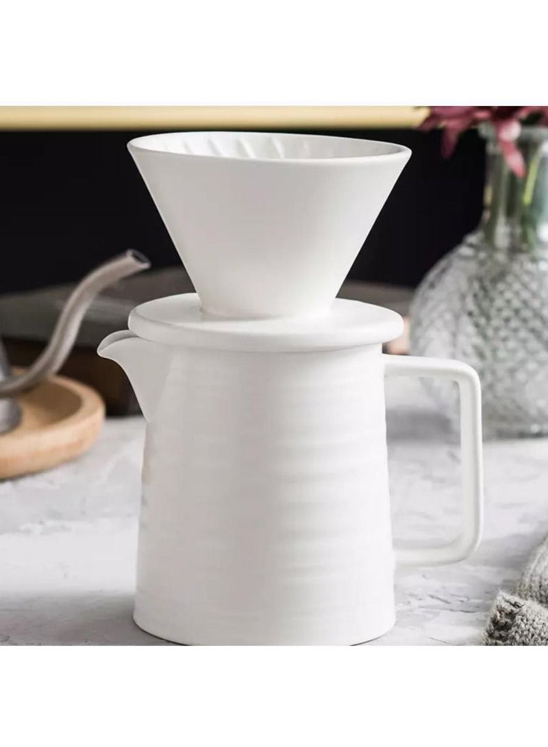 Ceramic Pour Over Coffee Maker V60 Dripper Decanter Hand Brewer Durable Carafe and Cone Funnel Drip with Black Filter Pot 1-2 Cup Black/White