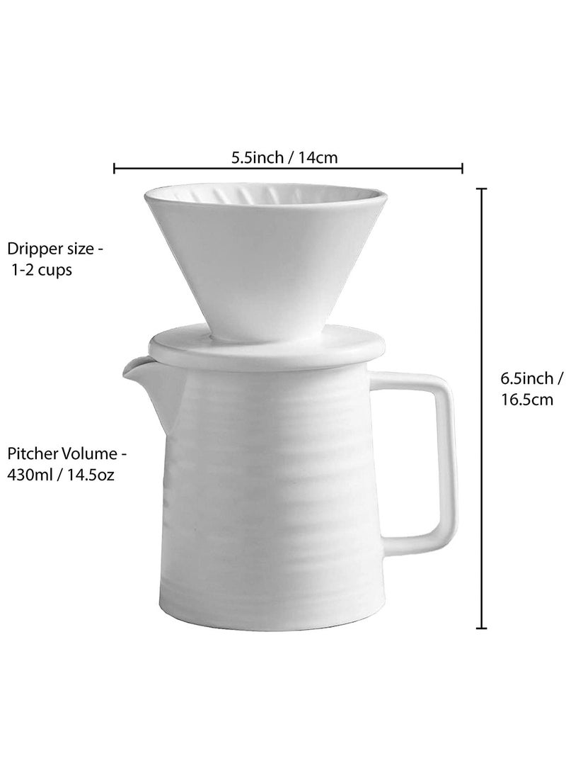 Y&D Ceramic Pour Over Coffee Maker V60 Dripper Decanter Hand Brewer Durable Carafe and Cone Funnel Drip with Black Filter Pot 1-2 Cup Black/White  - Image 2