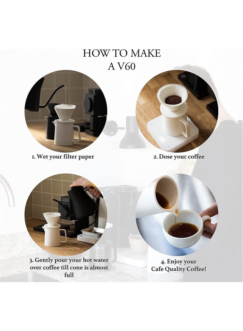 Y&D Ceramic Pour Over Coffee Maker V60 Dripper Decanter Hand Brewer Durable Carafe and Cone Funnel Drip with Black Filter Pot 1-2 Cup Black/White  - Image 4