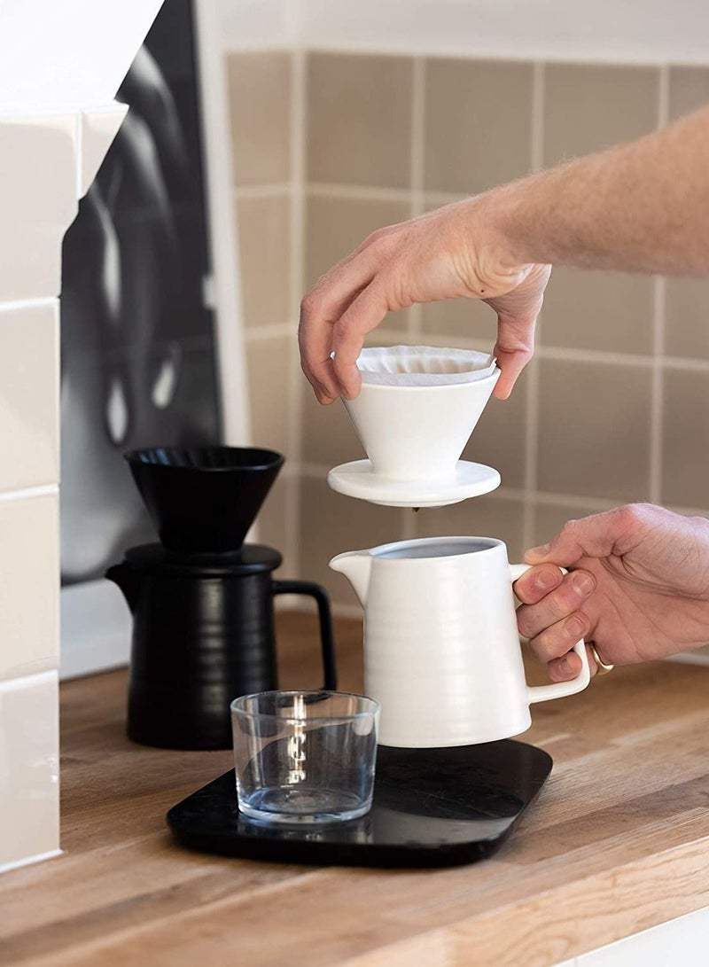 Y&D Ceramic Pour Over Coffee Maker V60 Dripper Decanter Hand Brewer Durable Carafe and Cone Funnel Drip with Black Filter Pot 1-2 Cup Black/White  - Image 5