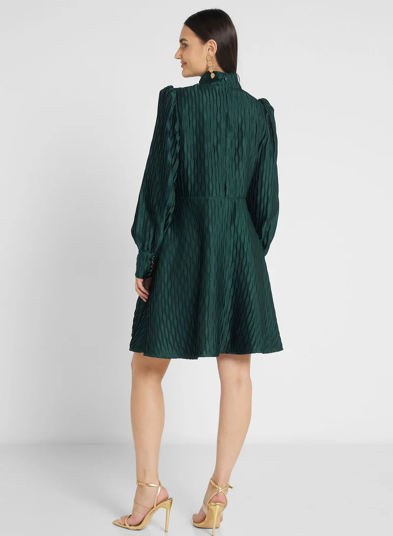YAS Puff Sleeve Button Detail Tiered Dress