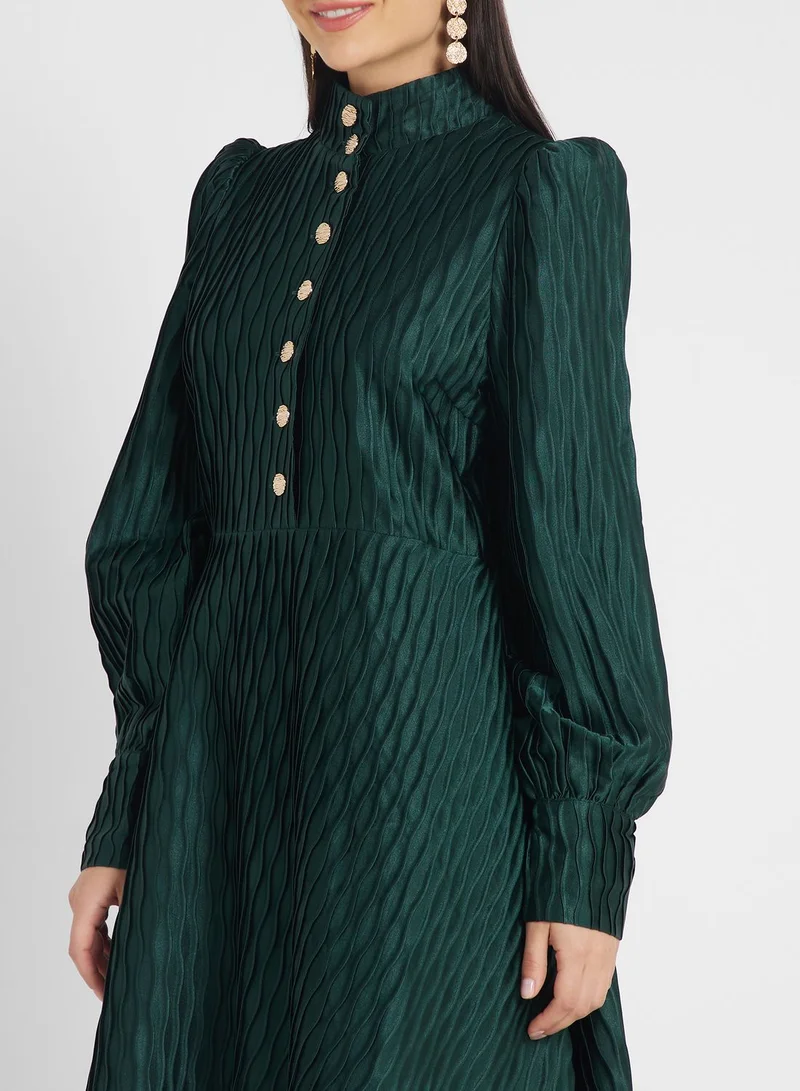 YAS Puff Sleeve Button Detail Tiered Dress