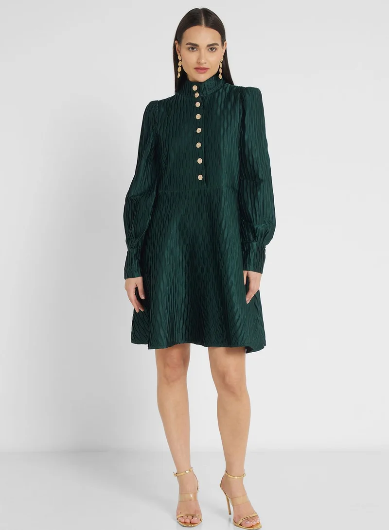YAS Puff Sleeve Button Detail Tiered Dress