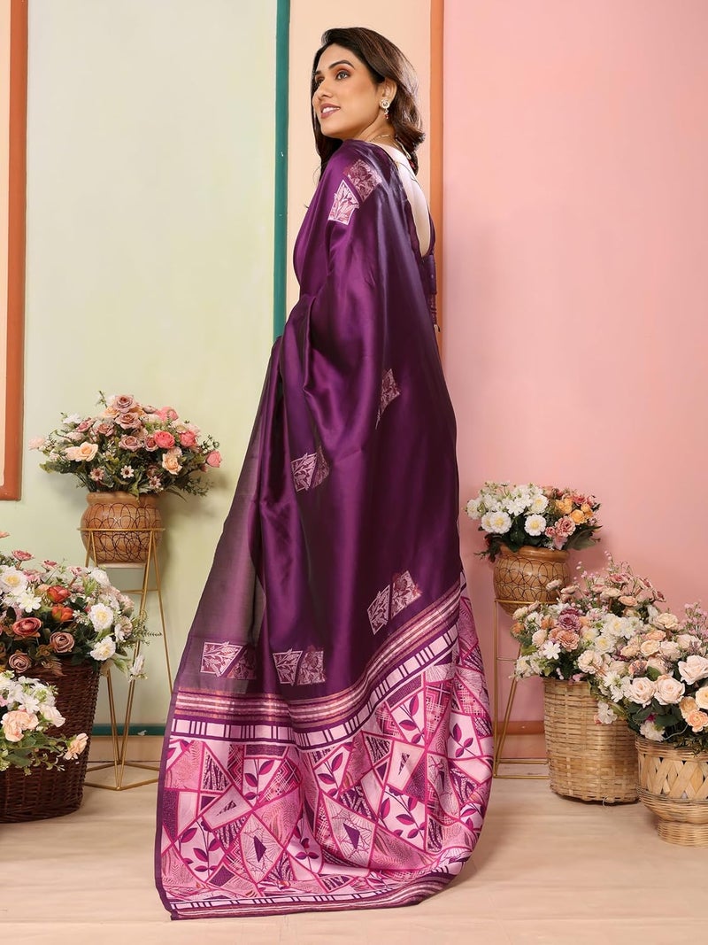 Sidhidata ساري سدهيداتا النسائي من قماش كانجيفارام بناراسي من الحرير الناعم بلون النبيذ مع قطعة بلوزة غير مخيطة - Image 2