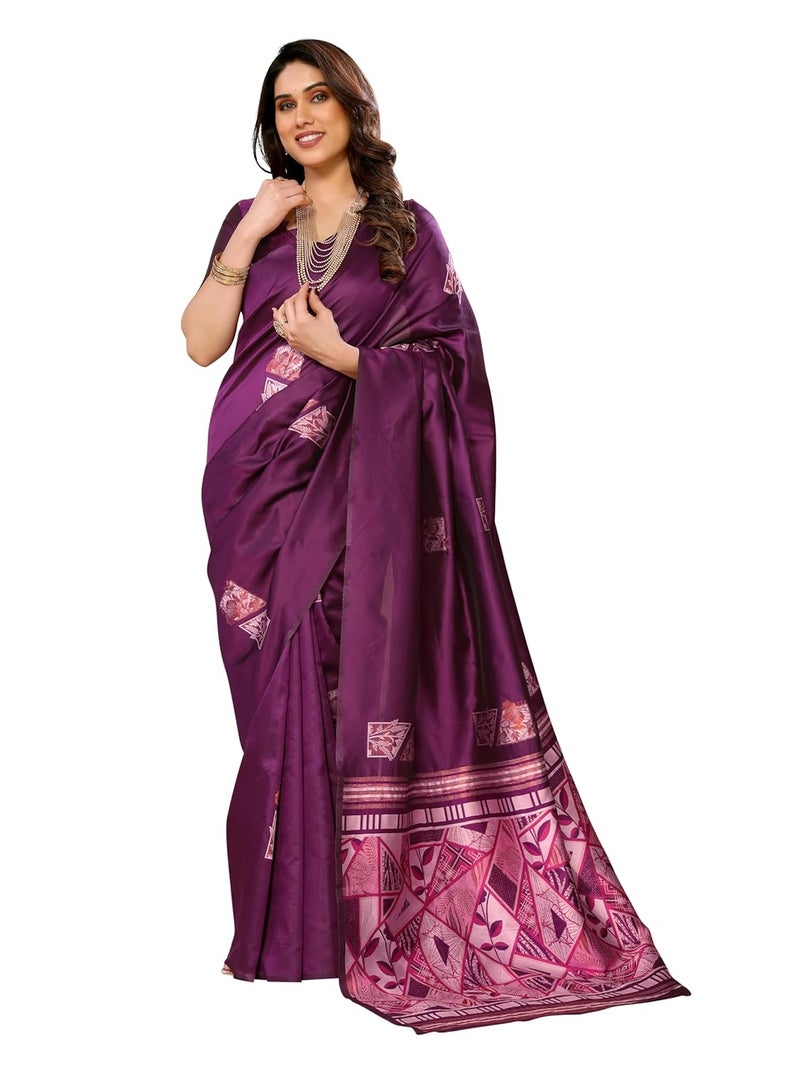 Sidhidata ساري سدهيداتا النسائي من قماش كانجيفارام بناراسي من الحرير الناعم بلون النبيذ مع قطعة بلوزة غير مخيطة - Image 1