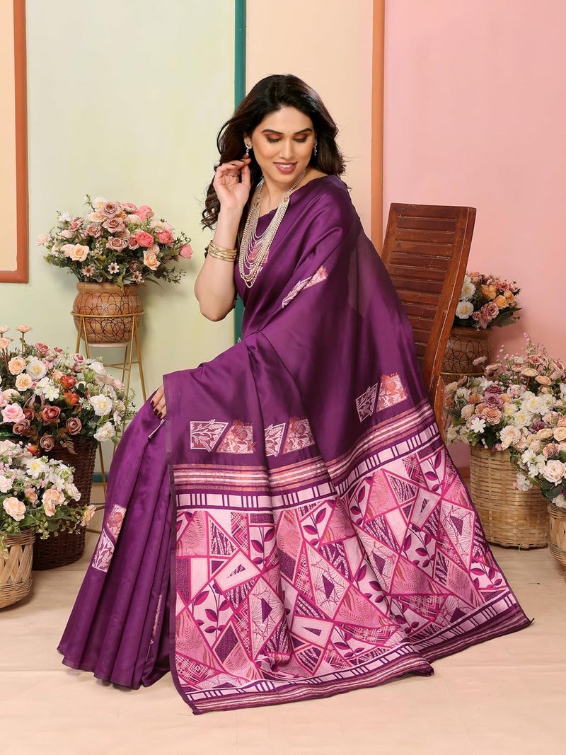 Sidhidata ساري سدهيداتا النسائي من قماش كانجيفارام بناراسي من الحرير الناعم بلون النبيذ مع قطعة بلوزة غير مخيطة - Image 3