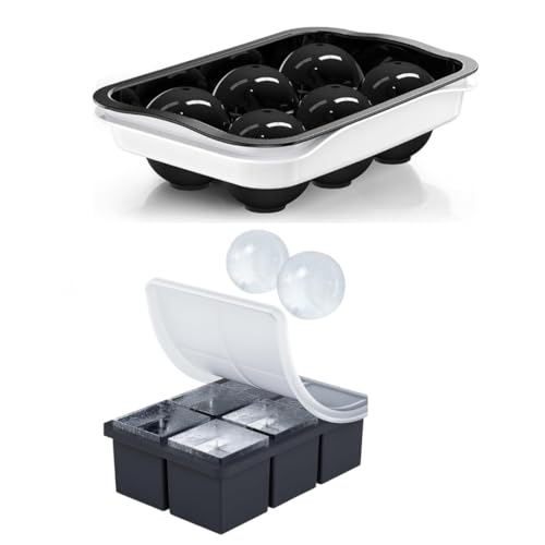 SPRQCART Ice Cube Trays (Set of 2), Sphere Ice Ball Maker with Lid & Large Square Ice Cube Maker for Whiskey, Cocktails and Homemade, Keep Drinks Chilled (Square & Round Ice Cubes) - Image 1