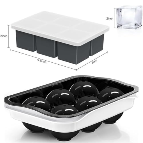 SPRQCART Ice Cube Trays (Set of 2), Sphere Ice Ball Maker with Lid & Large Square Ice Cube Maker for Whiskey, Cocktails and Homemade, Keep Drinks Chilled (Square & Round Ice Cubes) - Image 2