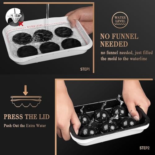 SPRQCART Ice Cube Trays (Set of 2), Sphere Ice Ball Maker with Lid & Large Square Ice Cube Maker for Whiskey, Cocktails and Homemade, Keep Drinks Chilled (Square & Round Ice Cubes) - Image 4