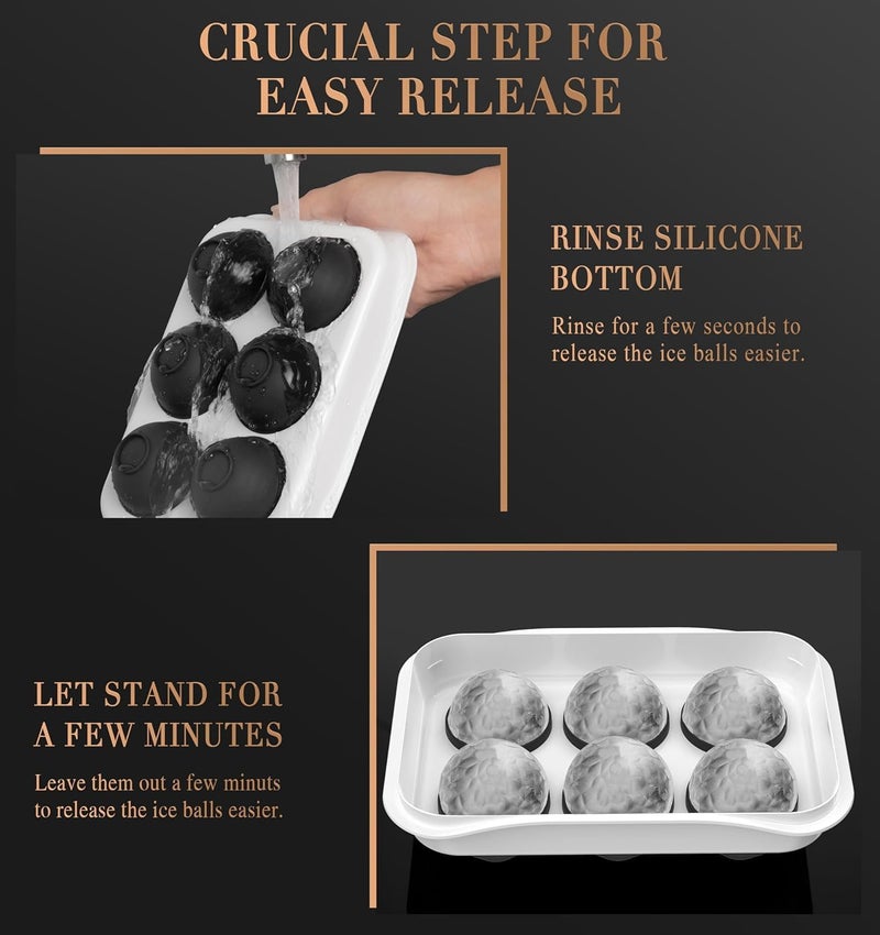 SPRQCART Ice Cube Trays (Set of 2), Sphere Ice Ball Maker with Lid & Large Square Ice Cube Maker for Whiskey, Cocktails and Homemade, Keep Drinks Chilled (Square & Round Ice Cubes) - Image 3