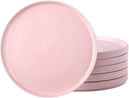 AmorArc Ceramic Dinner Plates Set of 6,10.0 Inch Matte Stoneware Plates for Kitchen,Modern Flat Dinnerware Dishes Set,Microwave& Dishwasher Safe, Scratch Resistant, Matte Pink - Image 1