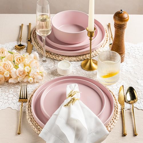 AmorArc Ceramic Dinner Plates Set of 6,10.0 Inch Matte Stoneware Plates for Kitchen,Modern Flat Dinnerware Dishes Set,Microwave& Dishwasher Safe, Scratch Resistant, Matte Pink - Image 3