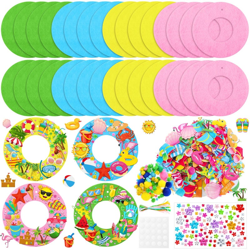 Suilung 32 Sets Summer Hawaii Crafts Kits DIY Felt Wreath Making Kits Tropical Beach Crafts with Flamingo Palm Pineapple Watermelon Surfboard Stickers for Party Decorations Home - Image 3