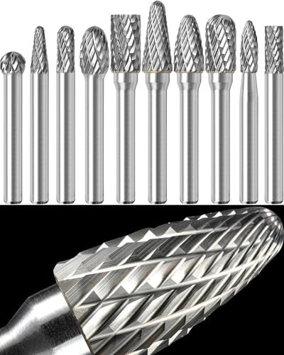 Sworker 10Pcs Carbide Burr Set 1/4 Shank w/Clear Box Max Head Dia 10mm Die Grinder Bits Rotary Tools Attachment Kit Rasp Accessories Metal Wood Stone Steel Grinding Deburring Cutting Porting Carving - Image 1