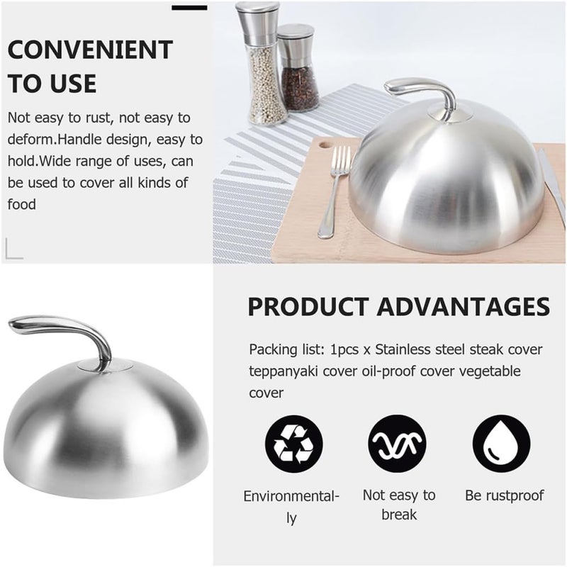Stainless Steel Food Protector Cover 26cm round Steak Dome with Handle, Oil-resistant Protective Food Cover for Home Kitchen and Restaurant Use - Image 5