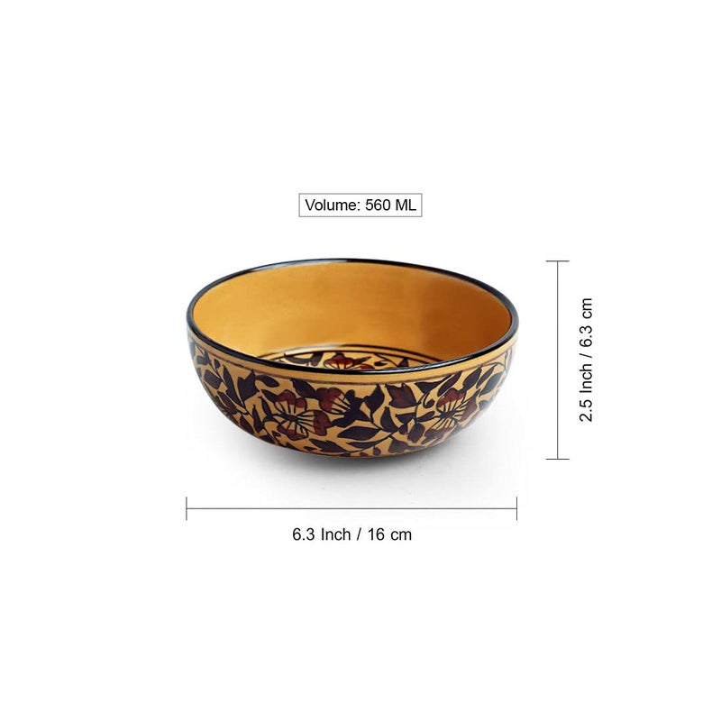 ExclusiveLane 'Mughal Floral' Handpainted Ceramic Bowl Ceramic Serving Bowls for Snacks Bowls (Set of 2, 560 ML, Dishwasher & Microwave Safe) - Image 5