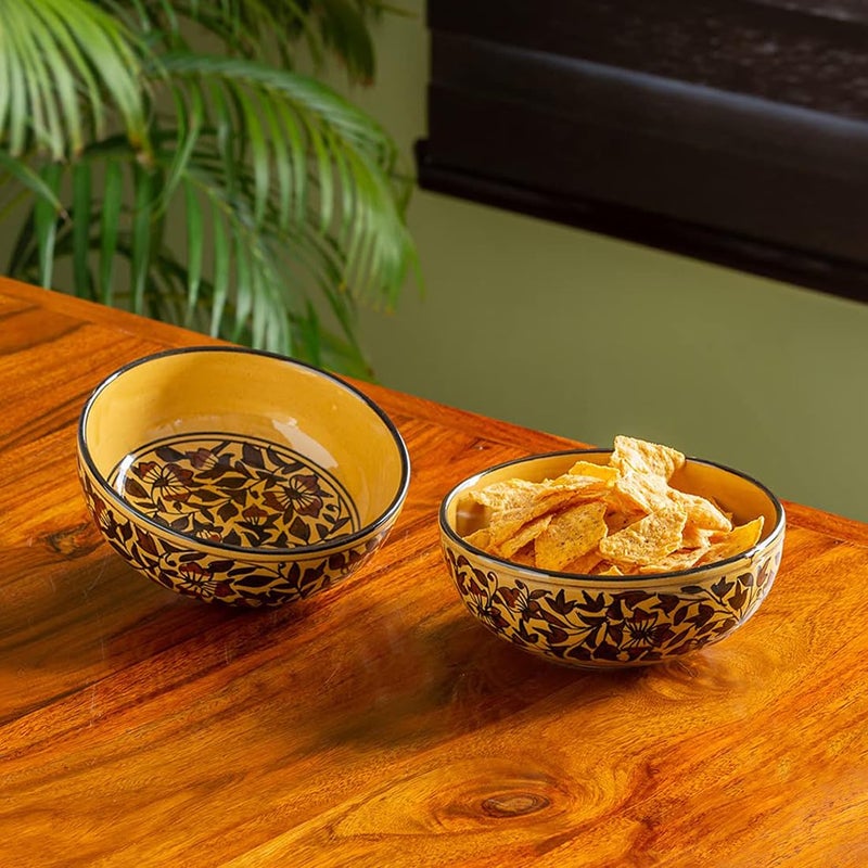 ExclusiveLane 'Mughal Floral' Handpainted Ceramic Bowl Ceramic Serving Bowls for Snacks Bowls (Set of 2, 560 ML, Dishwasher & Microwave Safe) - Image 1