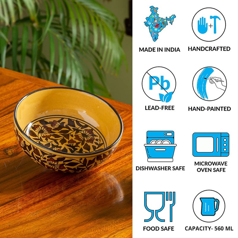 ExclusiveLane 'Mughal Floral' Handpainted Ceramic Bowl Ceramic Serving Bowls for Snacks Bowls (Set of 2, 560 ML, Dishwasher & Microwave Safe) - Image 4