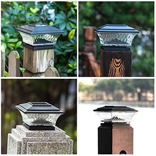 HUYIENO Solar Cap Lights Outdoor LED Lighting Deck Fence Two Light Modes Warm White/Bright White Suitable for 4x4 Wooden Posts Black 6PK - Image 4