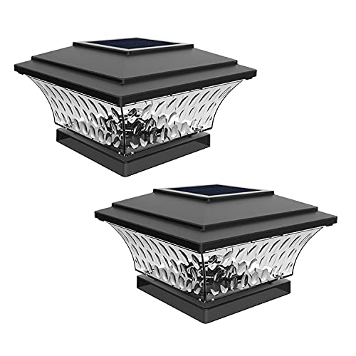 HUYIENO Solar Cap Lights Outdoor LED Lighting Deck Fence Two Light Modes Warm White/Bright White Suitable for 4x4 Wooden Posts Black 6PK - Image 1