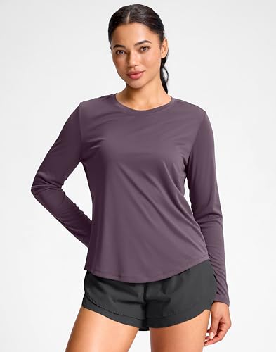 SANTINY Lightweight Long Sleeve Workout Tops for Women Breathable Yoga Gym Athletic Running Hiking Top UPF 50 Sun Shirts Purple Grey_L - Image 3