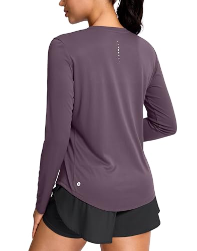 SANTINY Lightweight Long Sleeve Workout Tops for Women Breathable Yoga Gym Athletic Running Hiking Top UPF 50 Sun Shirts Purple Grey_L - Image 1