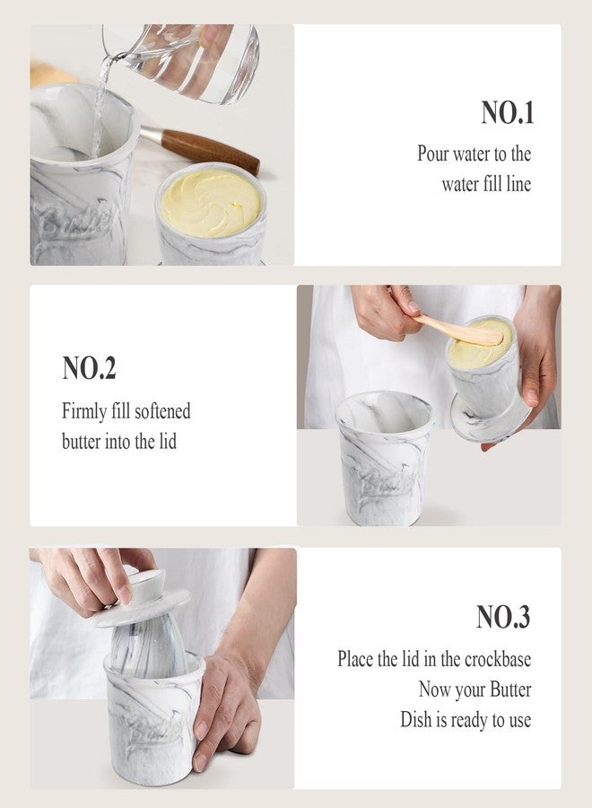 MSJGA Butter Crock for Counter with Water, French Butter Keeper for Spreadable Butter Marble Ceramic Butter Dish with Lid for Countertop, Butter Container Holder - Image 5