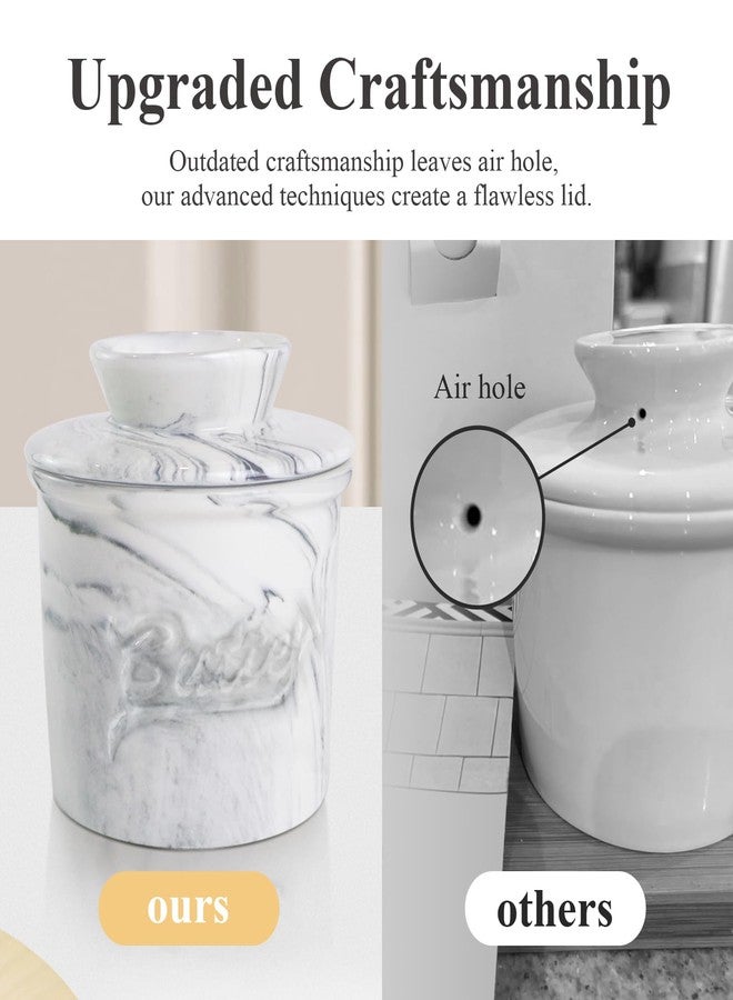 MSJGA Butter Crock for Counter with Water, French Butter Keeper for Spreadable Butter Marble Ceramic Butter Dish with Lid for Countertop, Butter Container Holder - Image 3